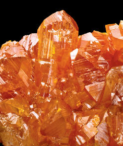 Glossy orpiment crystals from Cut 62; 2cm high. 