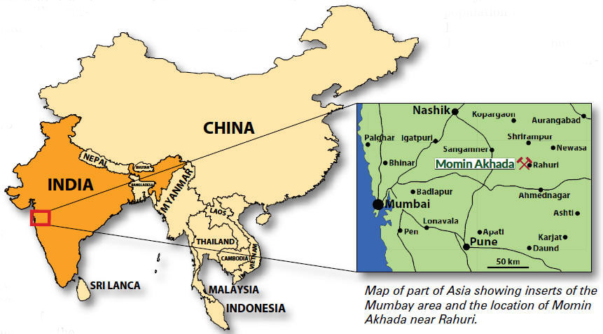 Map of part of Asia showing inserts of the Mumbay area and the location of Momin Akhada near Rahuri.