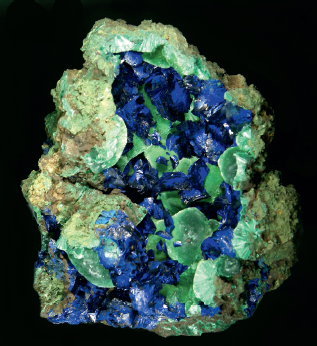 蓝铜矿与孔雀石共生组合标本—产地安徽省池州贵池六峰山矿床