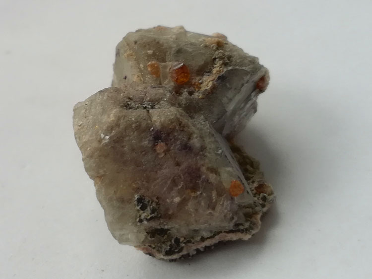 八面体萤石包裹锰铝石榴石芬达石共生矿物标本晶体宝石原石原矿,石榴石,萤石