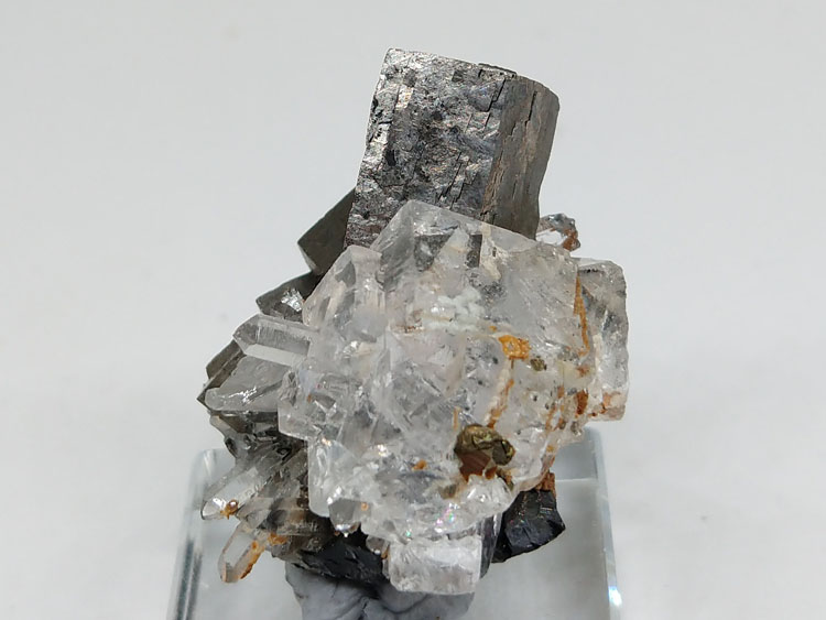 柱状毒砂矿和无色萤石水晶铁闪锌共生矿物标本晶体宝石原石原矿石,毒砂,萤石