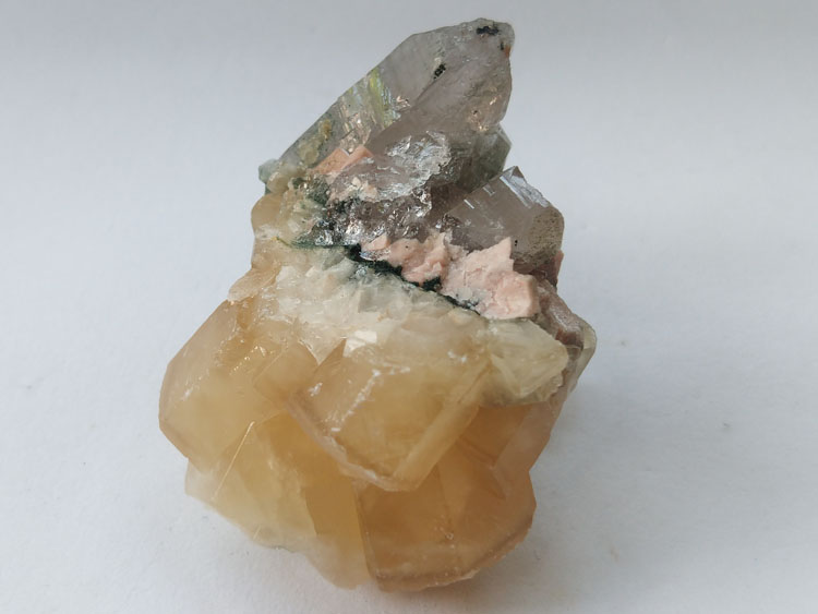 福建方解石茶色水晶茶晶烟晶长石共生矿物标本晶体晶簇宝石原石,方解,水晶,长石