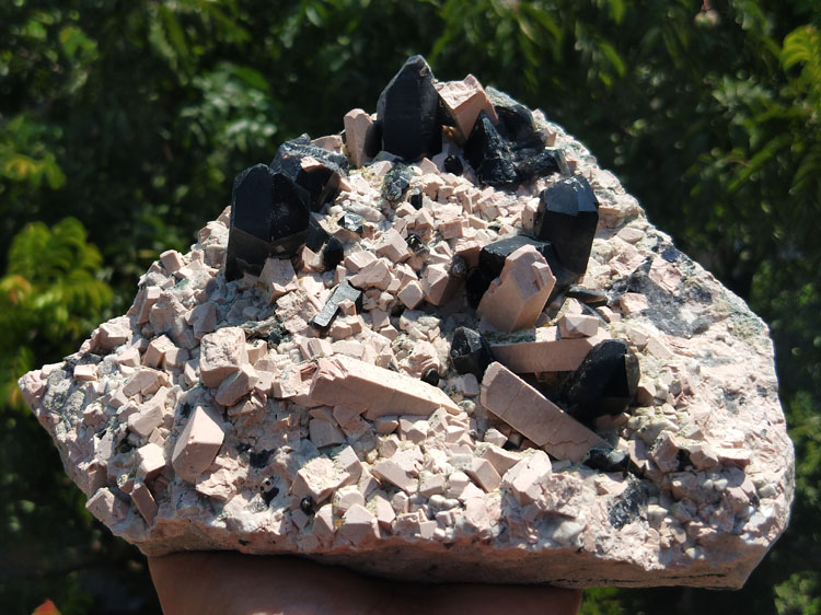 黑水晶茶晶烟晶共生微斜长石钠长石辉沸石共生矿物标本晶体晶簇宝石,水晶,长石,辉沸石