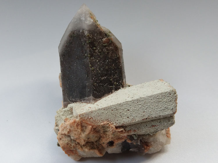 白皮双色茶色水晶烟晶微斜长石矿物标本晶体晶簇宝石原石原矿石,水晶,长石