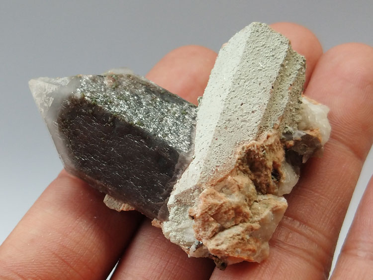 白皮双色茶色水晶烟晶微斜长石矿物标本晶体晶簇宝石原石原矿石,水晶,长石