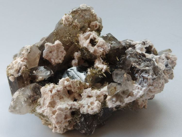 绿帘石茶色水晶烟晶矿物标本晶体晶簇宝石原石原矿石摆件能量石,水晶,绿帘石