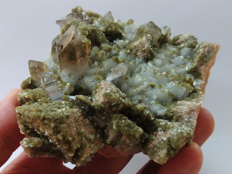绿云母茶色水晶烟晶钾微斜长石钠长石矿物标本晶体晶簇宝石原矿石,云母,水晶,长石