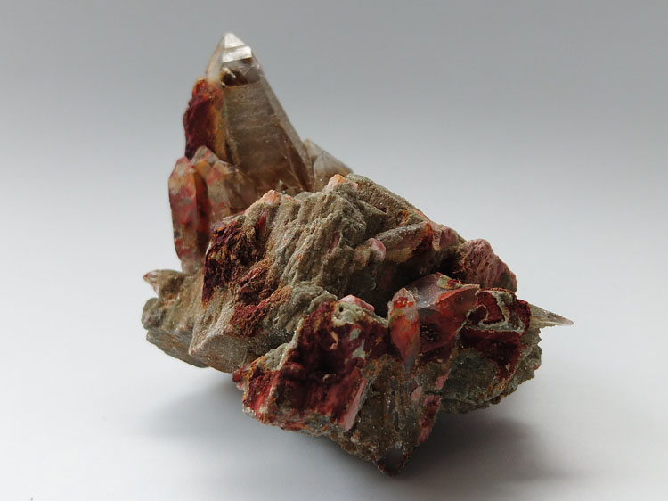 赤铁红皮水晶茶晶正微斜长石矿物标本晶体晶簇晶洞宝石原石原矿,水晶,长石