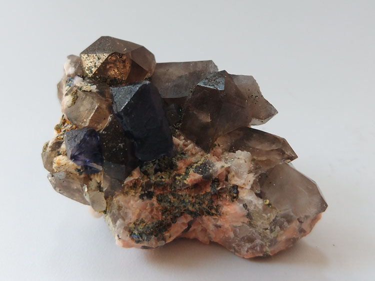 蓝紫萤石茶晶黑水晶矿物标本晶体晶簇晶洞宝石原石原矿,萤石,水晶